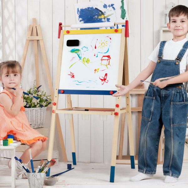 All-in-One Wooden Height Adjustable Kid s Art Easel with Magnetic Stickers and Paper Online Hot Sale