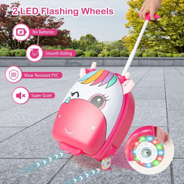 16 Inch Kids Rolling Luggage with 2 Flashing Wheels and Telescoping Handle - Pink Online Hot Sale