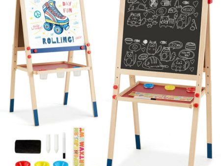 All-in-One Wooden Height Adjustable Kid s Art Easel with Magnetic Stickers and Paper Online Hot Sale