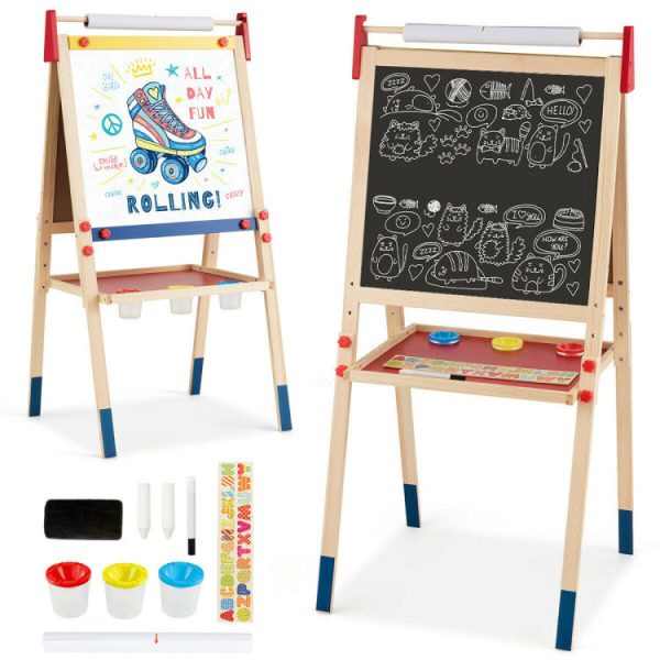 All-in-One Wooden Height Adjustable Kid s Art Easel with Magnetic Stickers and Paper Online Hot Sale