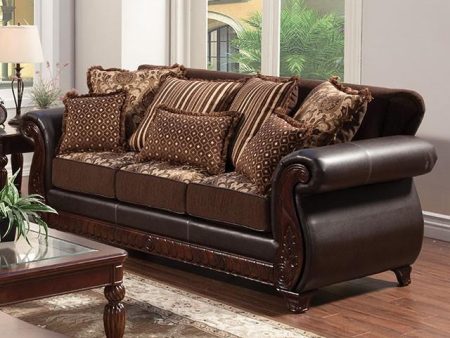 Franklin Dark Brown Tan Sofa, Dark Brown For Discount