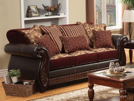 Franklin Burgundy Espresso Sofa, Burgundy For Cheap