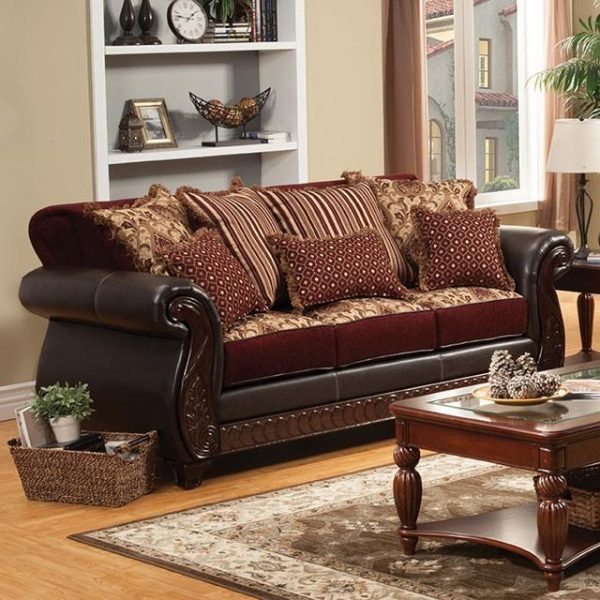 Franklin Burgundy Espresso Sofa, Burgundy For Cheap