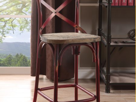 Zaire Antique Red & Antique Oak Bar Chair (1Pc) For Sale