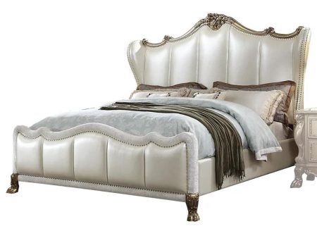 Acme Furniture Dresden II California King Bed in Pearl White PU & Gold Patina 27814CK Supply