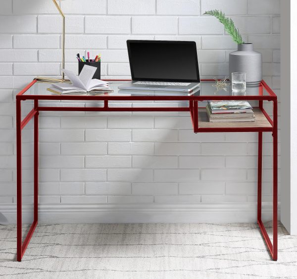 Yasin Red & Glass Desk For Discount