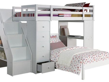 Acme Freya Loft Bed with Bookcase Ladder in White 37145 Online Sale