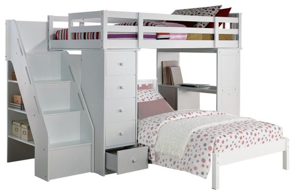 Acme Freya Loft Bed with Bookcase Ladder in White 37145 Online Sale