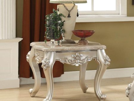 Acme Furniture Ranita End Table with Marble Top in Champagne 81042 For Discount