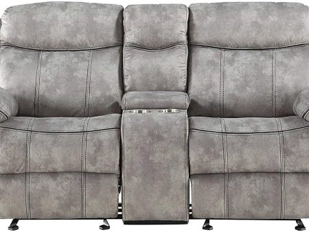 Acme Furniture Zubaida Motion Loveseat with Console in 2-Tone Gray Velvet 55026 For Sale