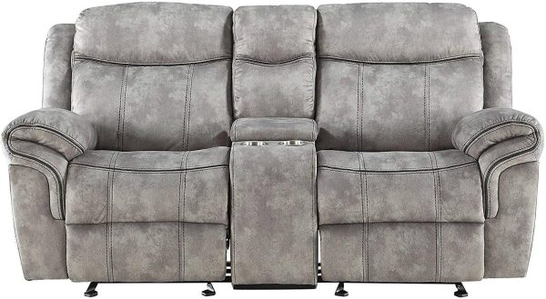 Acme Furniture Zubaida Motion Loveseat with Console in 2-Tone Gray Velvet 55026 For Sale