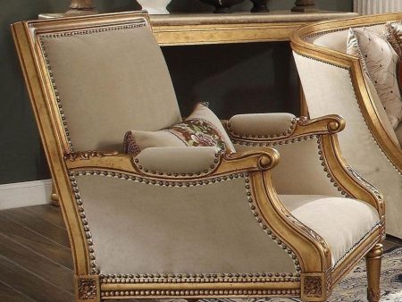 Acme Furniture Daesha Accent Chair in Tan Flannel & Antique Gold 50838 Cheap