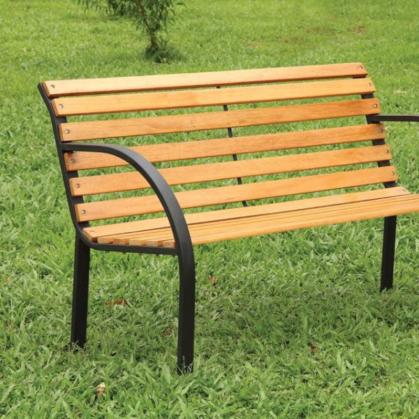 DUMAS Oak Black Patio Wooden Bench Online now