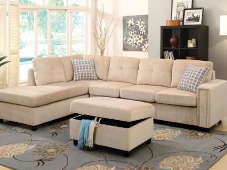 Belville Beige Velvet Sectional Sofa w Pillows Online Hot Sale