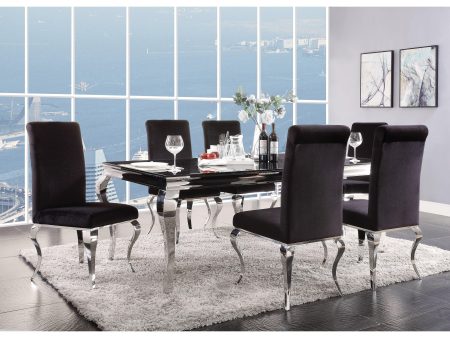 Fabiola Stainless Steel & Black Glass Dining Room Set For Discount