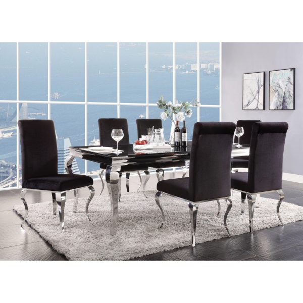 Fabiola Stainless Steel & Black Glass Dining Room Set For Discount