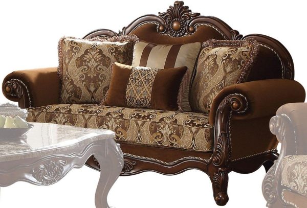 Acme Furniture Jardena Loveseat with 4 Pillows in Cherry Oak 50656 Hot on Sale