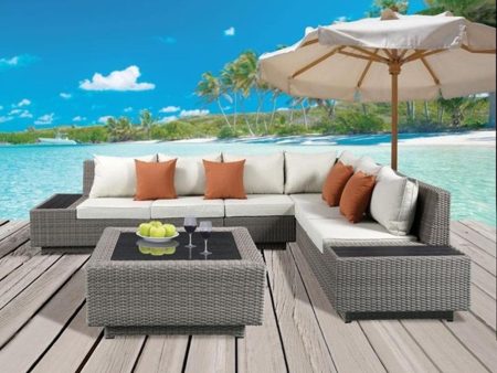 Acme Salena Patio Sectional with Cocktail Table in Beige Fabric & Gray Wicker 45020 Online Sale