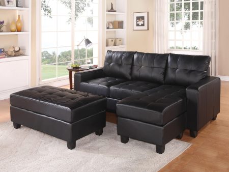 Lyssa Black Bonded Leather Match Sectional Sofa & Ottoman For Discount