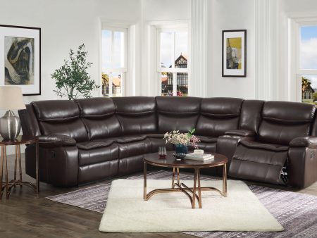 Tavin Espresso Leather-Aire Match Sectional Sofa (Motion) Fashion