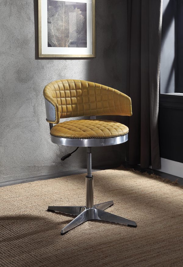 Brancaster Turmeric Top Grain Leather & Chrome Adjustable Chair w Swivel Online now