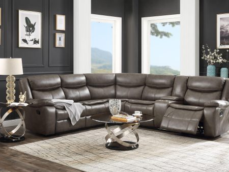 Tavin Taupe Leather-Aire Match Sectional Sofa (Motion) Fashion