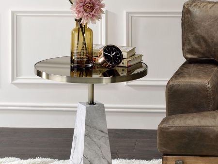 Galilahi Mirrored, Faux Marble & Antique Gold Side Table Cheap