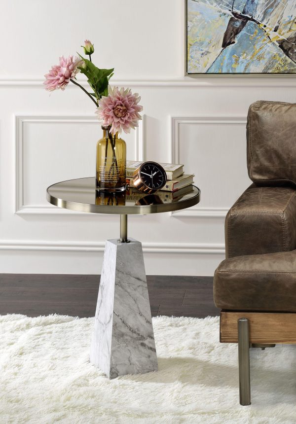 Galilahi Mirrored, Faux Marble & Antique Gold Side Table Cheap