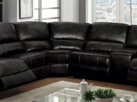 Saul Black Leather-Aire Sectional Sofa (Power Motion USB) Cheap