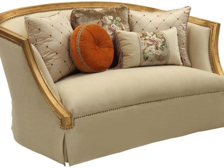 Acme Furniture Daesha Loveseat in Tan Flannel & Antique Gold 50836 Online