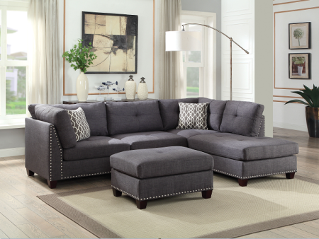 Laurissa Light Charcoal Linen Sectional Sofa & Ottoman (2 Pillows) Online now