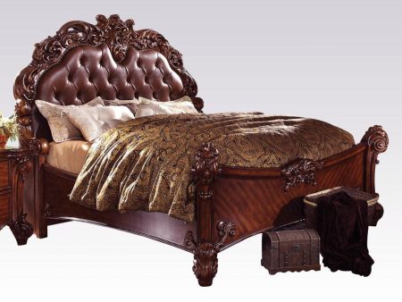 Acme Vendome King Panel Bed with Button Tufted Headboard in Cherry 21997EK For Sale