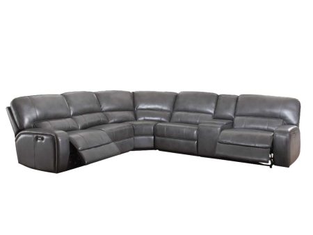 Saul Gray Leather-Aire Sectional Sofa (Power Motion USB) on Sale