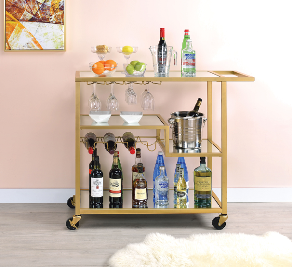 Adamsen Champagne & Mirror Serving Cart Online now