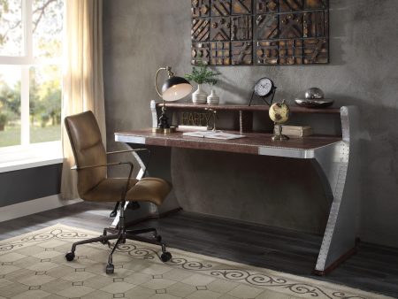 Brancaster Retro Brown Top Grain Leather & Aluminum Desk Online Hot Sale