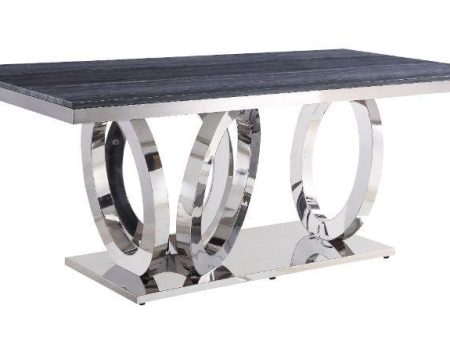 Nasir Gray Printed Faux Marble & Mirrored Silver Finish Dining Room Table Online now