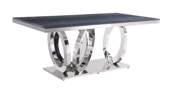 Nasir Gray Printed Faux Marble & Mirrored Silver Finish Dining Room Table Online now