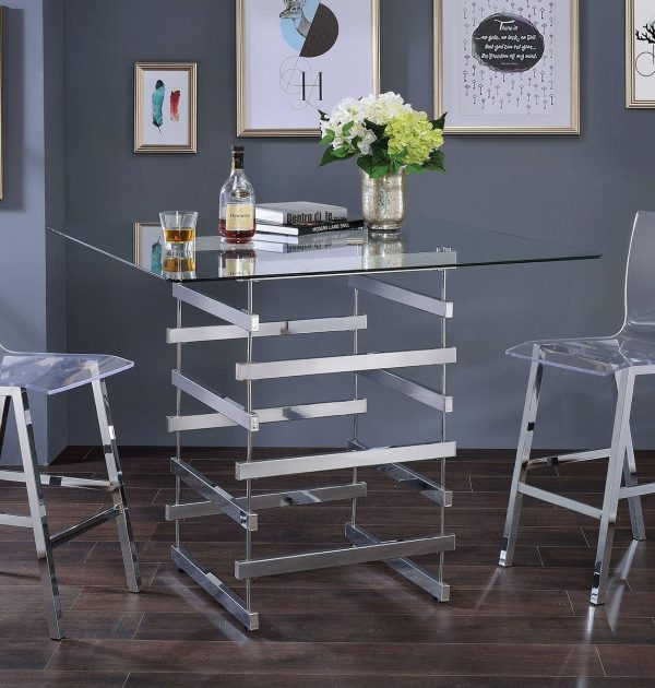 Acme Furniture Nadie Square Counter Height Table in Chrome 72590 on Sale