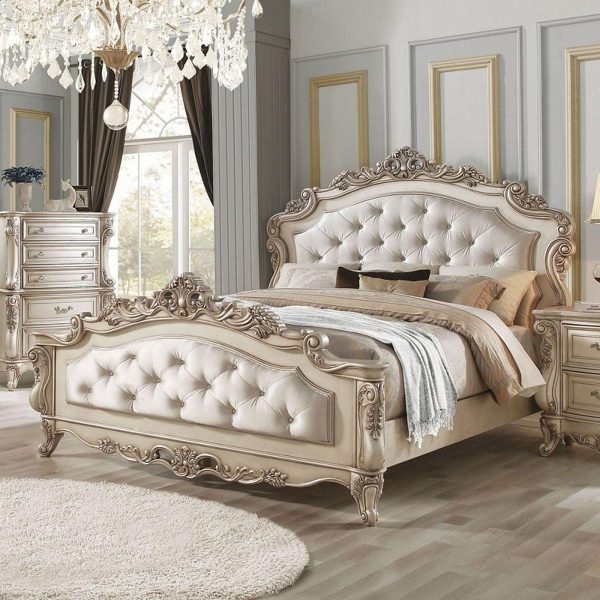 Acme Furniture Gorsedd King Panel Bed in Antique White Fashion