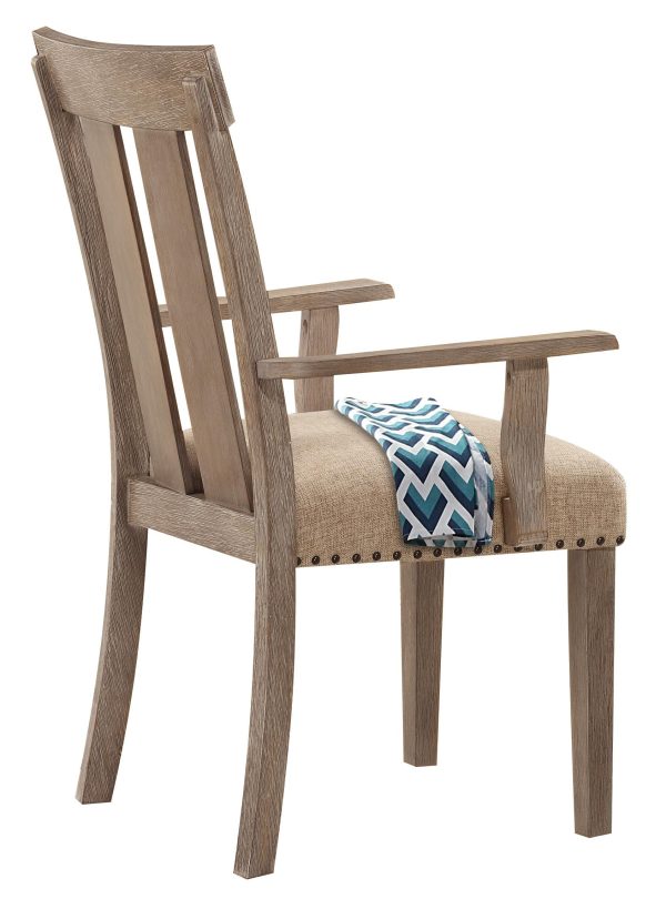 Nathaniel Fabric & Maple Arm Chair , Slatted Back on Sale