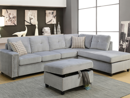 Belville Gray Velvet Sectional Sofa w Pillows Hot on Sale