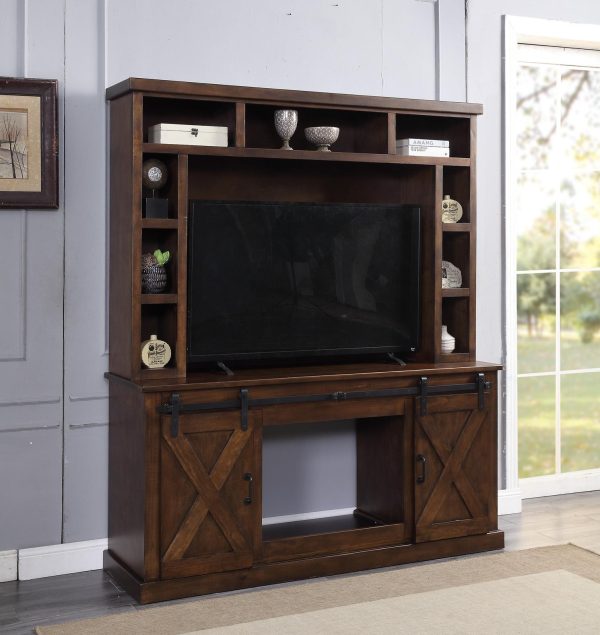 Aksel Walnut Entertainment Center w Fireplace on Sale