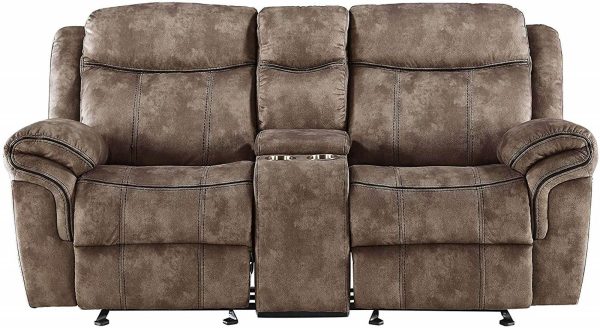 Acme Furniture Zubaida Motion Loveseat with Console in 2-Tone Chocolate Velvet 55021 Discount