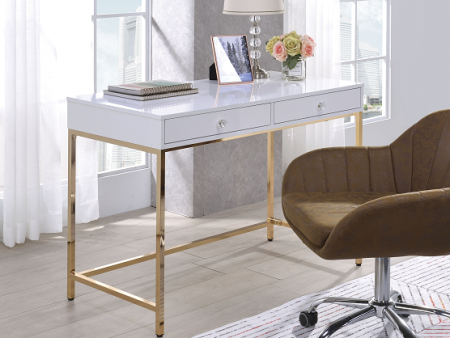 Ottey White High Gloss & Gold Desk Online Sale