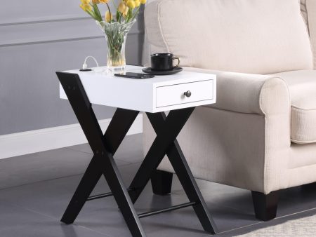 Fierce White & Black Side Table (USB Charging Dock) Hot on Sale