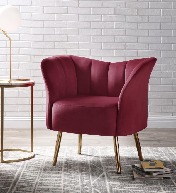 Reese Burgundy Velvet & Gold Accent Chair Supply