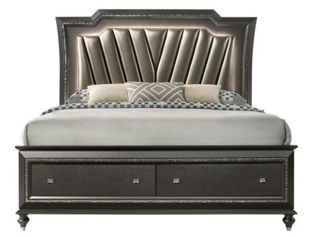 Acme Furniture Kaitlyn LED Headboard King Storage Bed in Metallic Gray 27277EK Online Sale