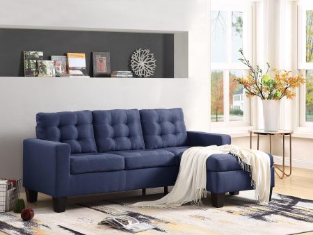 Earsom Blue Linen Sectional Sofa (Rev. Chaise) Online Sale