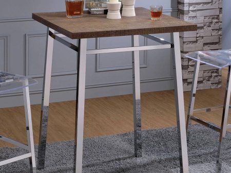 Acme Furniture Nadie Square Bar Table in Chrome and Oak 72595 Fashion