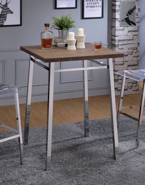 Acme Furniture Nadie Square Bar Table in Chrome and Oak 72595 Fashion